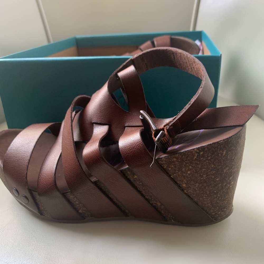 Blowfish Brown Strappy Wedge Sandals